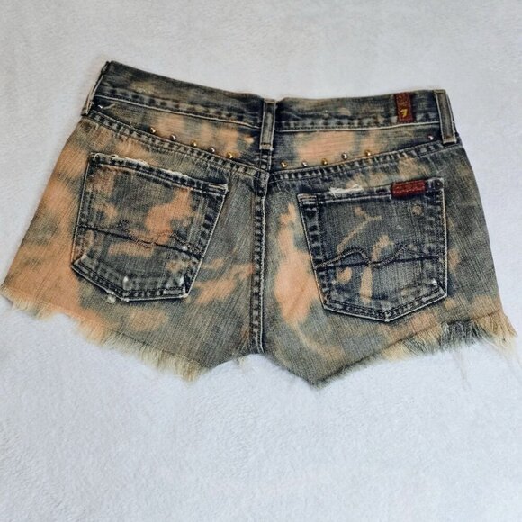 7 For All Mankind Designer Denim Cutoff Shorts – Blue Raw Hem Mid Rise Sz 25 - Picture 8 of 14